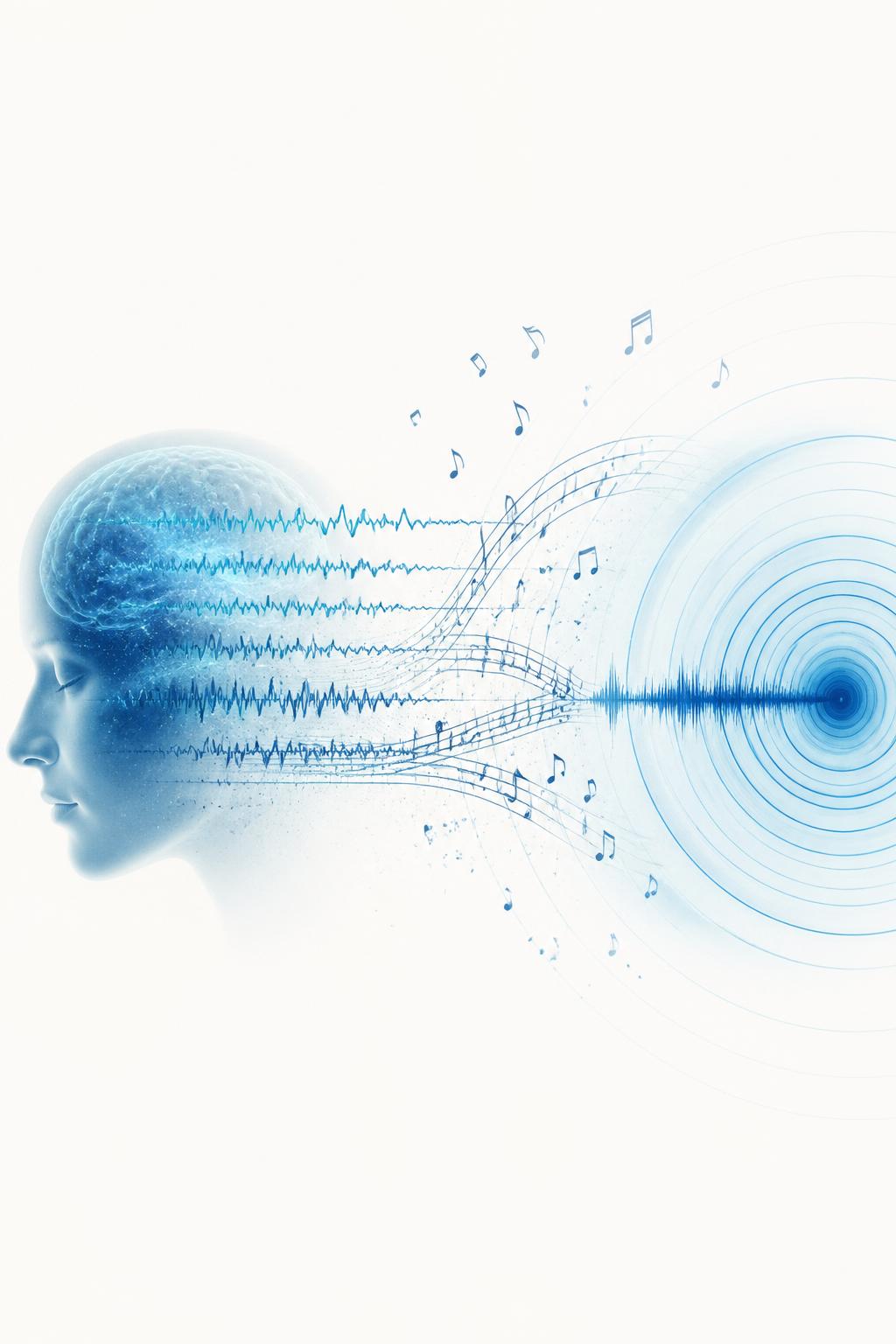 Brainwaves dissolving into harmonic music notation