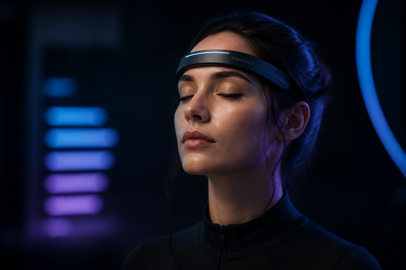 Modern minimal EEG headband sensor worn on the forehead